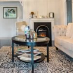 Big and comfortable living room with bright sofa