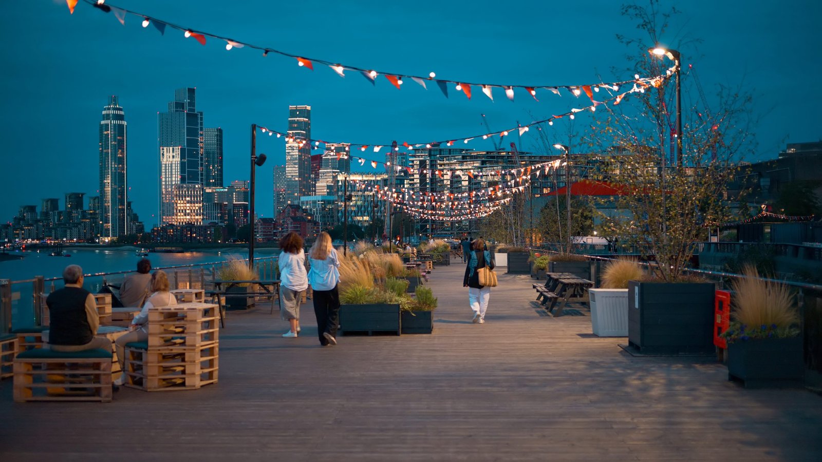 Square near the Thames river in London at evening, United Kingdom