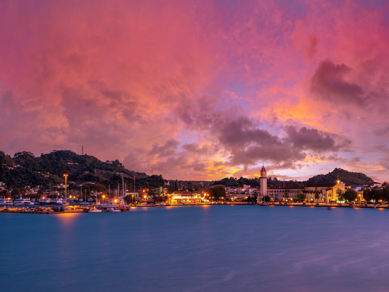 sunset over in Zante town harbor, Zakinthos
