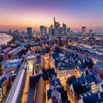 One of Germany Bucket list is Frankfurt Skyline bei Sonnenuntergang.