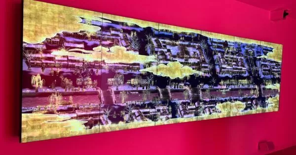 a multimedia art on a wall in Hortensia Herrero Museum.