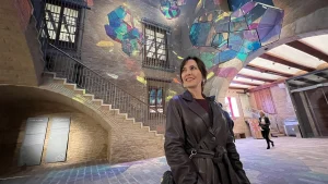 Karen standing in front of a mural in Hortensia Herrero Museum, Valencia Spain