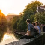 Sunset at Neckar river iin Tubingen Germany