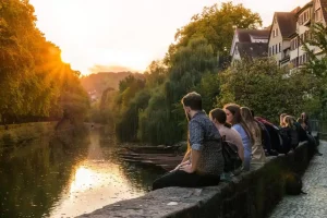 Sunset at Neckar river iin Tubingen Germany
