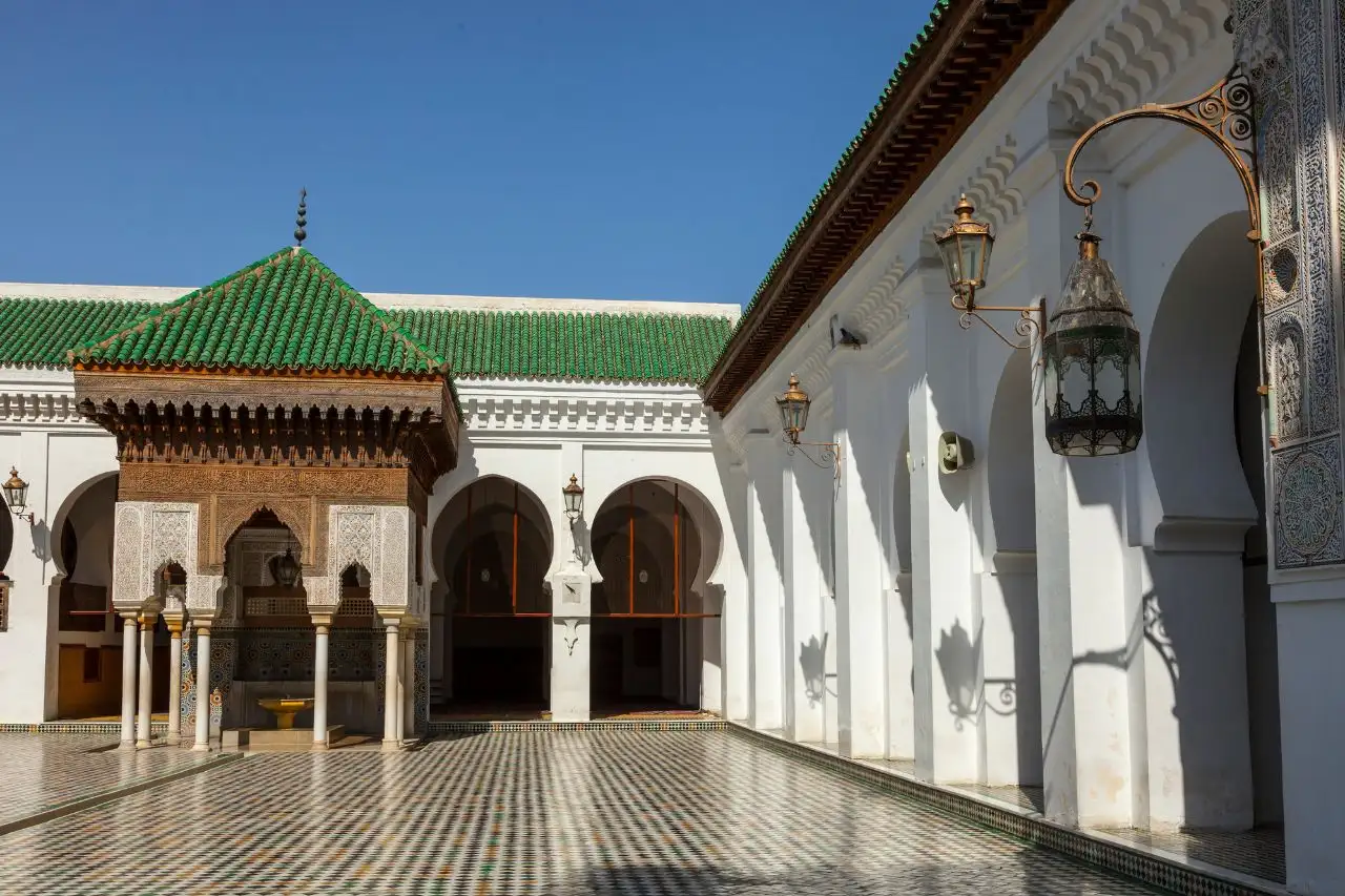 a building with a green roof in Fez Morocco