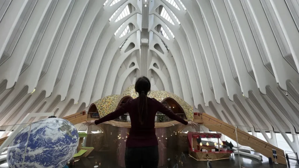 Karen in Caixa Forum designed by inspired by Santiago Calatrava.