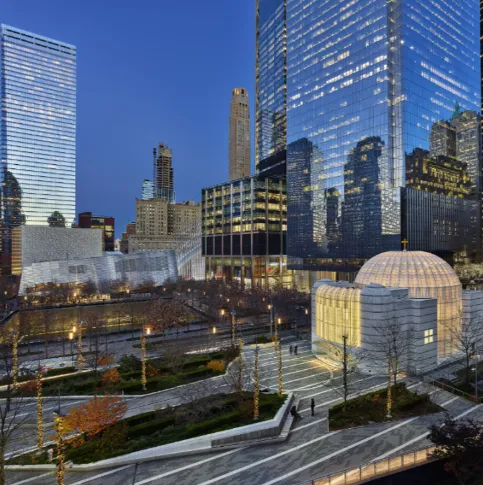 New York's Oculus station at the World Trade Center and the St. Nicholas Greek Orthodox Church and National Shrine