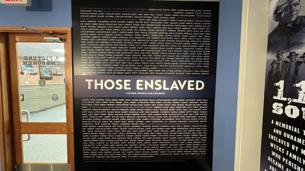 Wall of Enslaved Names inside the museum.