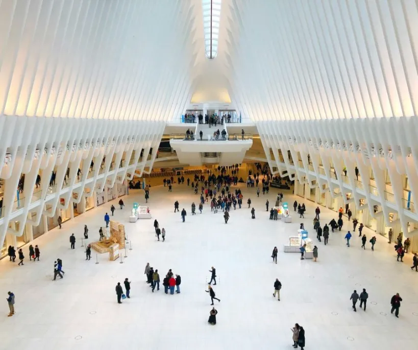 The hustle and bustle inside the Oculus train station.