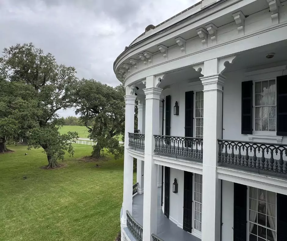 a large white building with a lawn and trees of Nottoway Mansion