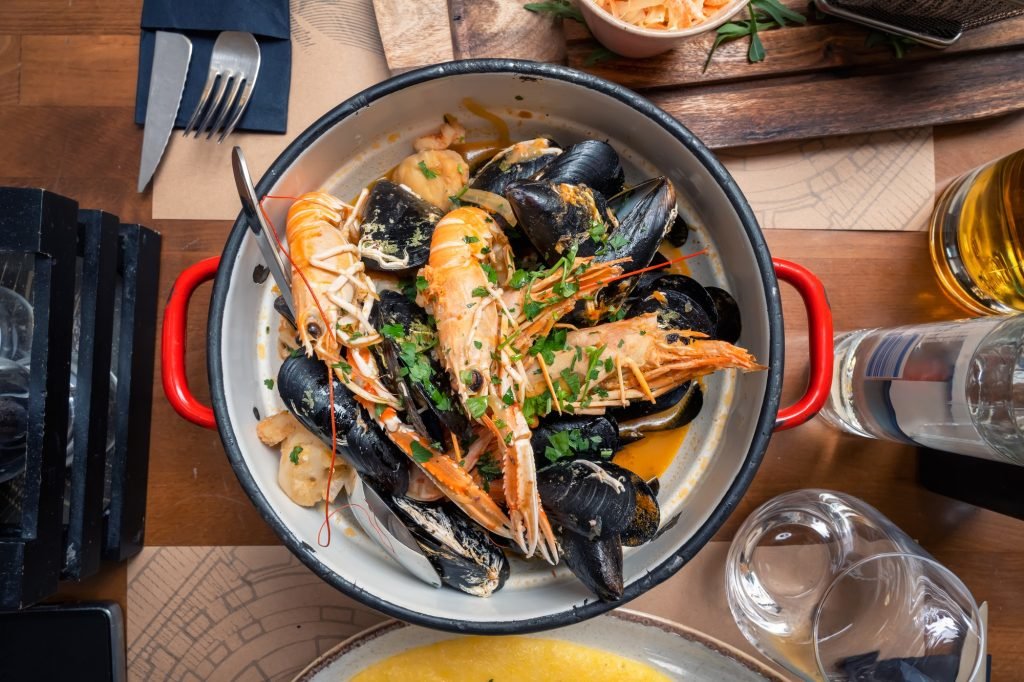 Top view of delicious croatian seafood platter