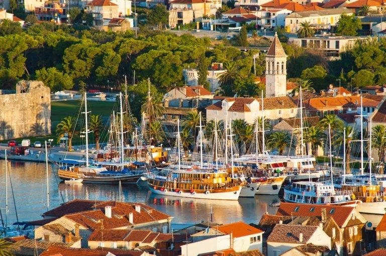 Trogir at sunrise, Dalmatian Coast, Croatia, Europe