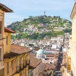High angle view of the old town on sunny day as best time to visit Quito.