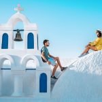 couple honeymoon on vacation Greece visisting Oia Santorini