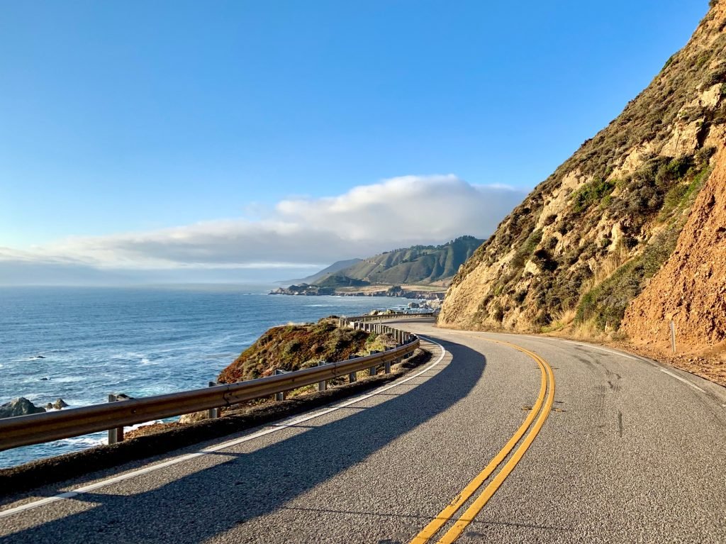 Driving along California 1 from Big Sur into Carmel.