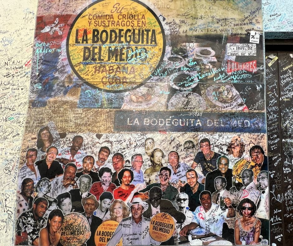 La Bodeguita del Medio mural – A graffiti-covered wall featuring a collage of famous visitors to the iconic Cuban bar.