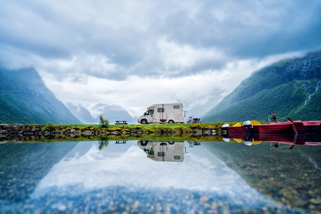 Family vacation travel RV, holiday trip in motorhome