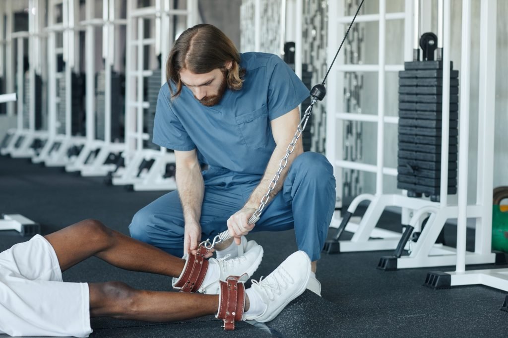 Patient using sport equipment for recovery