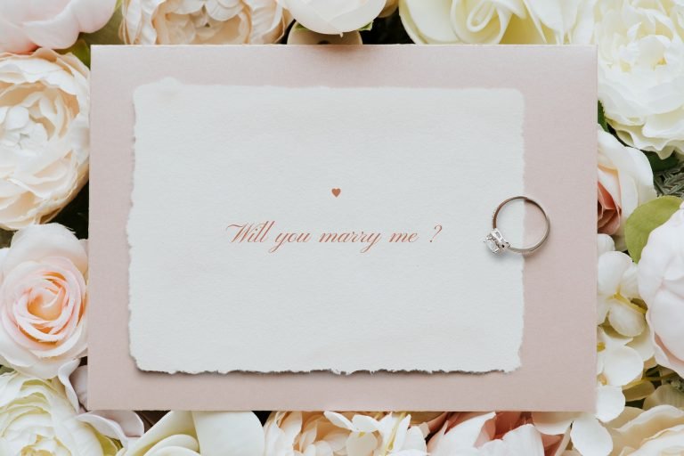 Wedding proposal card with rose and ring
