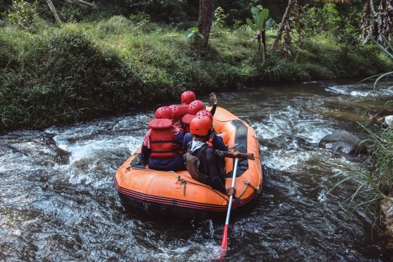 Group rafting in the river
