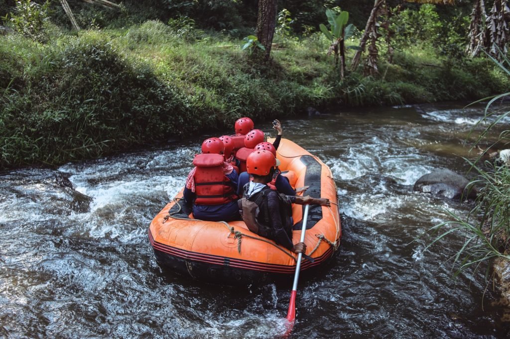 Group rafting in the river