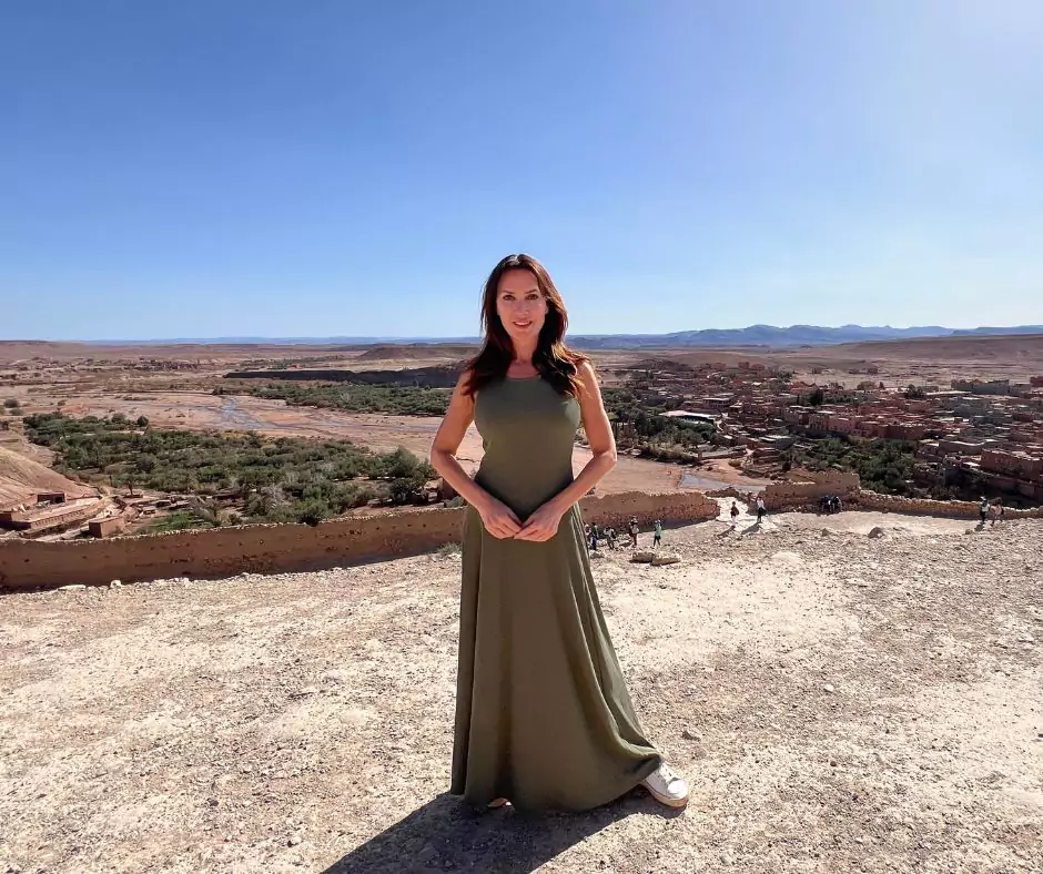 Karen wore this two-piece set while visiting Aït Benhaddou in Morocco’s Ounila Valley.