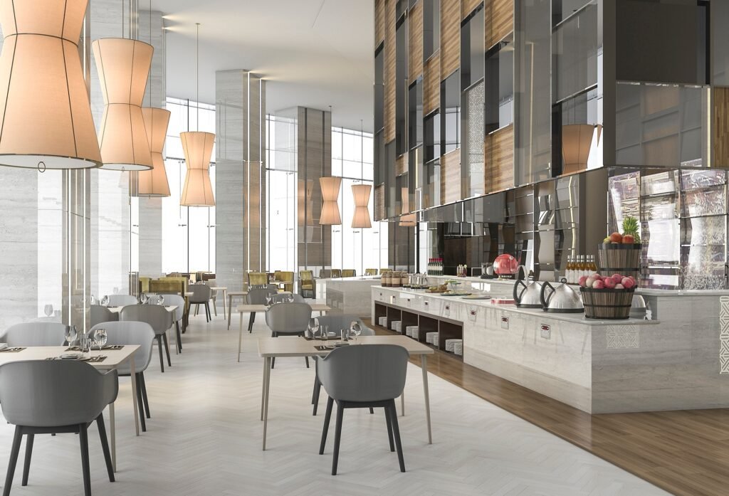 3d rendering nice restaurant with elegant decoration