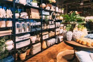 View of assortment of decor for interior shop in store