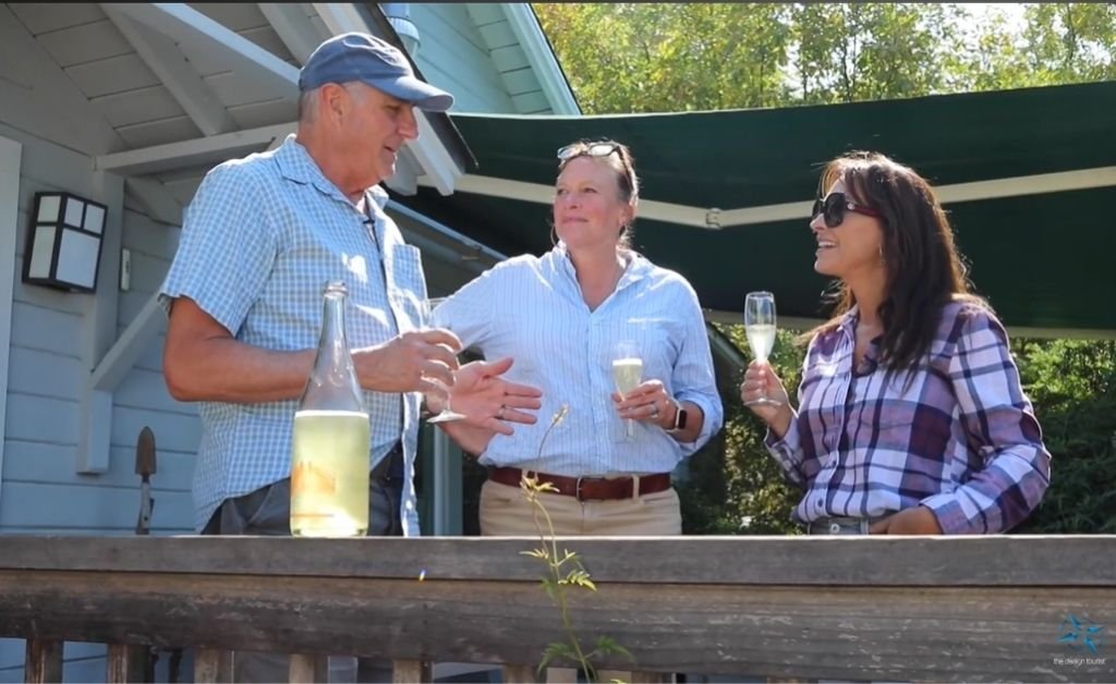 Karen LeBlanc enjoying sparkling wine with Guy and his wife Sarah at Fathers + Daughters Cellars in Anderson Valley.
