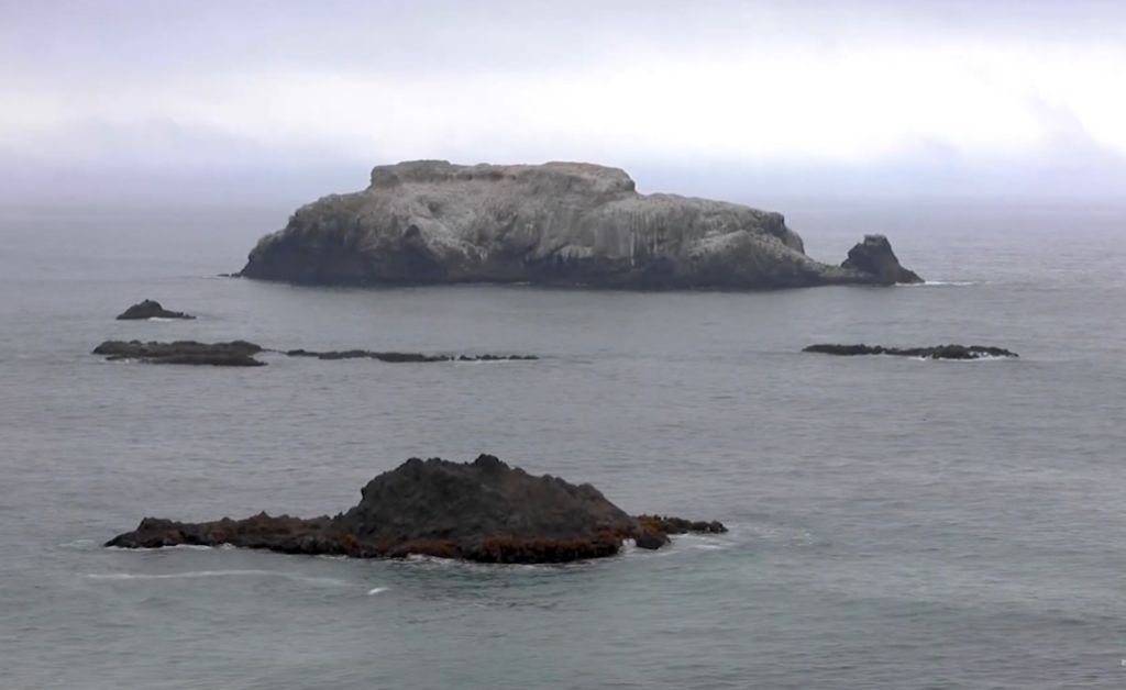 Kibesillah, the large offshore rock along the Mendocino Coast, seen from the bluffs near The Inn at Newport Ranch.