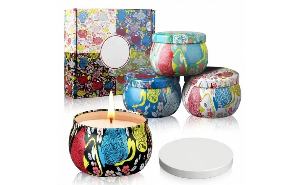 Woliwowa scented candle gift set with colorful tins